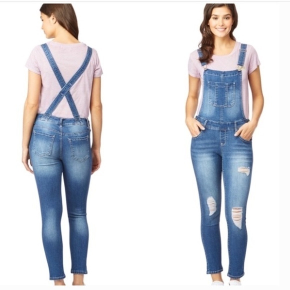 Wallflower Distressed Destroyed Stretchy Denim Overalls Sz.‎ M